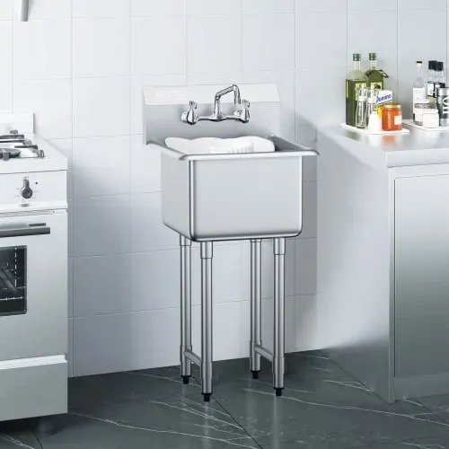 VEVOR Edelstahl Spültisch Gewerbliche Spülbecken 457 x 381 x 1041 mm, Spülbecken Edelstahl mit Wasserhahn 104 kg Tragfähigkeit, Edelstahlspüle Spülbecken Waschbecken Küche Freistehendes Spülbecken – Bild 7