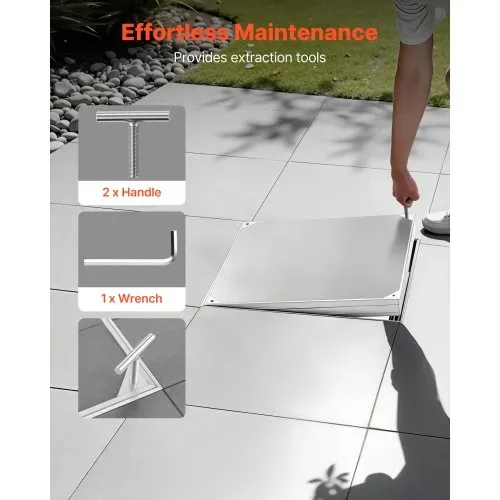 VEVOR Schachtabdeckung mit Rahmen 60 x 60 cm, Unsichtbarer Schachtdeckel Auspflasterbarer Klärgrubendeckel aus Aluminiumlegierung für Integrierten Abflusskanal auf Gehwegen in Gärten auf Terrasse – Bild 4