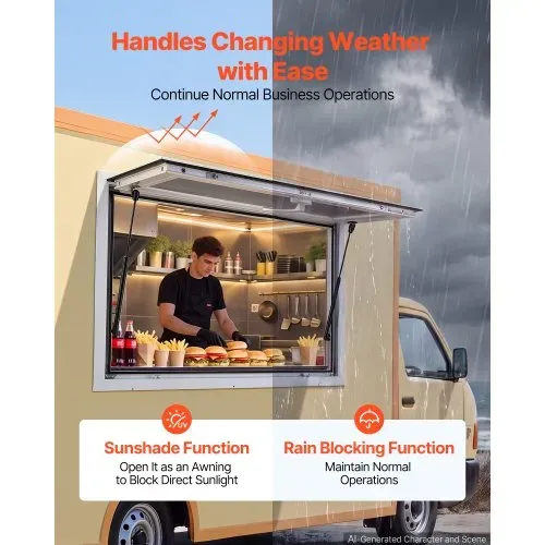 VEVOR Verkaufsfenster für Foodtrucks 915 x 610 mm Konzessionsfenster, Ideal für Straßenverkauf, Take-away und Drive-in, bis 85° Aufklappbar, mit Doppelten Dichtungsstreifen und Innenverriegelung – Bild 2