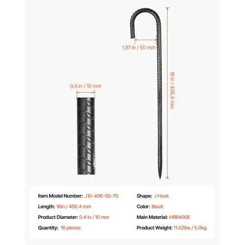 VEVOR 16er Pack J-Typ Bodenanker Erdanker Erdnägel Heringe Zeltheringe 406,4mm – Bild 6