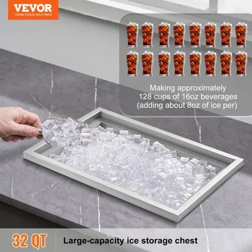 VEVOR Drop-in-Eisbox, 30,25 L Edelstahl-Eiskühler, 508 x 355 x 308 mm Kommerzieller Eisbehälter mit Abdeckung, Eingebaute Eisspeichertruhe, Abflussrohr und Ablassstopfen im Lieferumfang Enthalten VEVOR Drop-in-Eisbox, 30,25 L Edelstahl-Eiskühler, 508 x 355 x 308 mm Kommerzieller Eisbehälter mit Abdeckung, Eingebaute Eisspeichertruhe, Abflussrohr und Ablassstopfen im Lieferumfang Enthalten