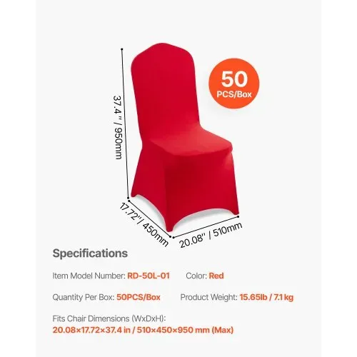 VEVOR Stuhlhussen Stuhlbezug 50 Stk. waschbarer & abnehmbarer Stuhlüberzug aus Polyester-Spandex für Hochzeitsfeiern Esszimmerbankette Restaurant, passend für Stühle (51 x 45 x 95 cm) Rot – Bild 6