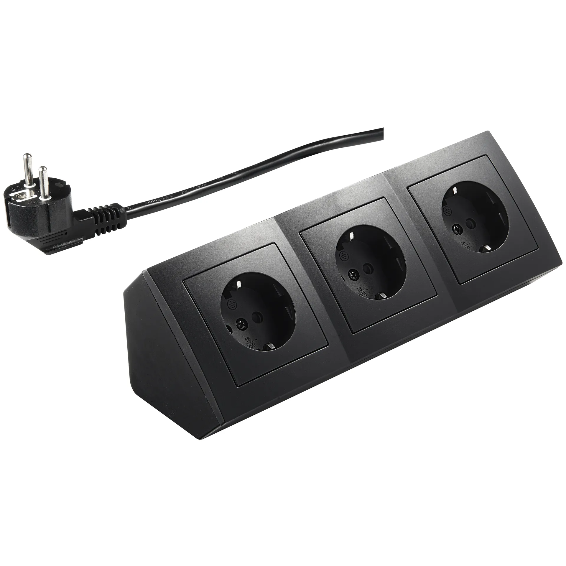 Steckdosenblock McPower “Flair“ 250V~/16A, schwarz, 3-fach, 2m Kabel+ Stecker Steckdosenblock McPower “Flair“ 250V~/16A, schwarz, 3-fach, 2m Kabel+ Stecker