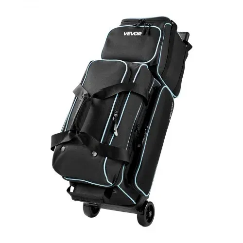 VEVOR 1 Bowlingtasche mit Rollen + 1 Bowlingtasche (Mini) für 2+1 Kugeln aus 600D Oxford Blau Schwarz, für Schuhe bis US-Größe 16, mit Teleskopgriff (bis zu 1016 mm) und Doppellagigen Ablagen – Bild 9