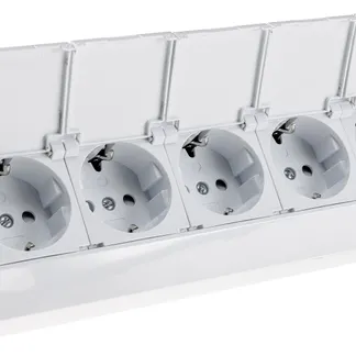 5-fach Steckdosenblock, weiß 250V~/ 16A, Aufbaumontage mit Klappen 5-fach Steckdosenblock, weiß 250V~/ 16A, Aufbaumontage mit Klappen