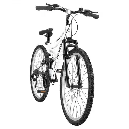 VEVOR Mountainbike für Damen Herren 27,5 Zoll Fahrrad 18-Gang Schwarz Weiß Ideal für Erwachsene, Kohlenstoffstahlrahmen, mit Vollfederung, 120 kg Tragkraft, Klingel, Reflektoren & Verstellbarem Sattel – Bild 10