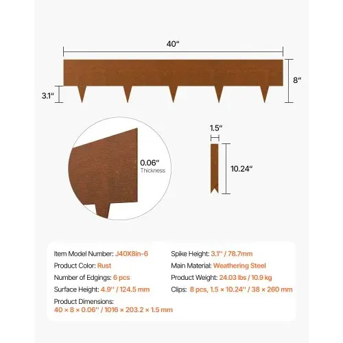VEVOR Rasenkante, 6er Pack 1016x203,2 mm, Gartenpalisade, Beeteinfassung, Metall-Landschaftseinfassung, biegbare Garteneinfassung, Haifischstachel, Raseneinfassung für Blumenbeete, Hofwegteiler – Bild 6