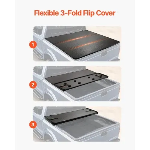 VEVOR Dreifach faltbare Ladeflächenabdeckung, Kompatibel mit 1999-2024 Ford F-250 F-350 Super Duty, Styleside 6,75' (81", 82") Ladefläche, Passend für 6,7' x 5,4'/6,8' x 5,6' Innenladefläche – Bild 2
