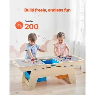 VEVOR Kindertisch 905 x 497 x 393 mm, Aktivitätstisch aus Holz, Mehrzweck-Spieltisch mit 200 Bausteinen und 3 Aufbewahrungsbehältern, Bausteintisch, Geschenk für Kinder ab 3 Jahren, Holzfarbe VEVOR Kindertisch 905 x 497 x 393 mm, Aktivitätstisch aus Holz, Mehrzweck-Spieltisch mit 200 Bausteinen und 3 Aufbewahrungsbehältern, Bausteintisch, Geschenk für Kinder ab 3 Jahren, Holzfarbe