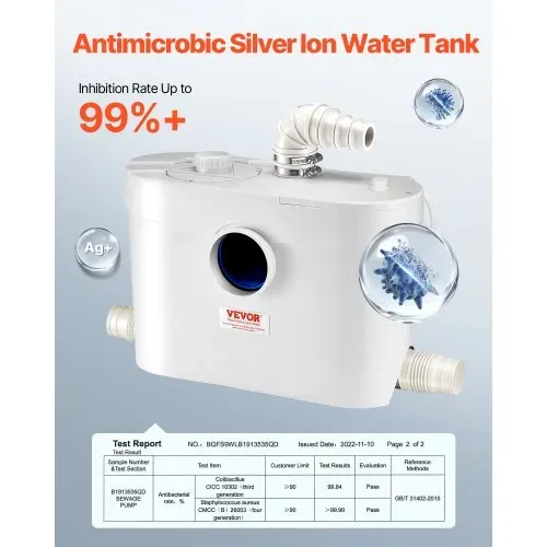 VEVOR Hebeanlage, 900 W, 180 L/min Durchfluss, 12 m Förderhöhe, Abwasserhebeanlage mit 4 Wassereinlässen, Schmutzwasserpumpe für Toilette, Keller, Dusche, Waschbecken, Waschküche, Badewanne – Bild 4