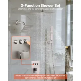 VEVOR Duschsystem-Set inkl. 10 Zoll Regenduschsystem / 6 Zoll Wandmontagekopf / 2 in 1 Handbrause, drehbarer Doppelregenkopf (3 Funktionen), Messingventil und Verkleidungssatz, gebürstetes Nickel VEVOR Duschsystem-Set inkl. 10 Zoll Regenduschsystem / 6 Zoll Wandmontagekopf / 2 in 1 Handbrause, drehbarer Doppelregenkopf (3 Funktionen), Messingventil und Verkleidungssatz, gebürstetes Nickel