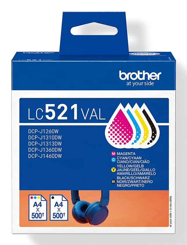 Brother LC521VAL Druckerpatrone 4 Stück(e) Original Schwarz, Cyan, Magenta, Gelb Brother LC521VAL Druckerpatrone 4 Stück(e) Original Schwarz, Cyan, Magenta, Gelb
