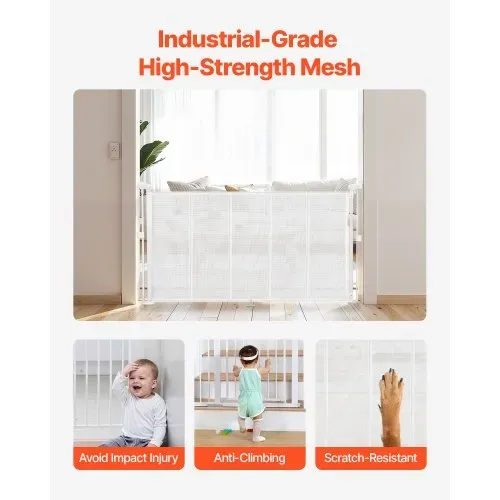 VEVOR einziehbares Babygitter 87 cm hoch, ausziehbar bis 140 cm breit, Gitter für Kinder oder Haustiere, Netzmaterial, einfach zu installieren, für Innentreppen Türen Flure Spielzimmer Weiß – Bild 4