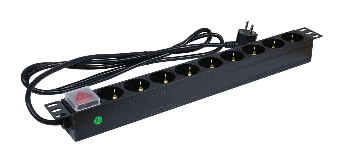 ALLNET 19"zbh. Steckdosenleiste, 9xDosen(CEE7)->Stecker(CEE7), Schalter, Schwarz, Synergy 21 – Bild 2