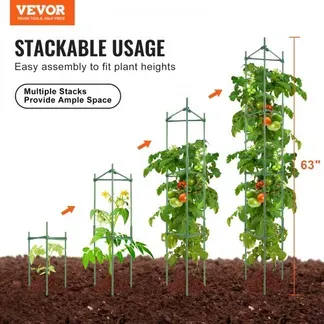 VEVOR 4er-Pack Tomatenkäfige für den Garten, 63 Zoll Tomaten-Spalier-Pflanzenpfahl-Unterstützung, stapelbarer hoher Pflanzenstützkäfig, für Hochbeete, Gemüse, Blumen und Kletterpflanzen VEVOR 4er-Pack Tomatenkäfige für den Garten, 63 Zoll Tomaten-Spalier-Pflanzenpfahl-Unterstützung, stapelbarer hoher Pflanzenstützkäfig, für Hochbeete, Gemüse, Blumen und Kletterpflanzen