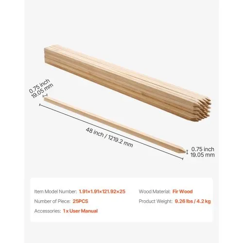 VEVOR Holzpfähle, 25 Stk. 19,05x19,05x1219,2 mm Holzpflöcke, Holzpfosten mit scharfer Spitze, Zaunpfähle aus Tannenholz, Wegweiser für Schlammzäune, Hinterhofbegrenzungen, Grundlinien – Bild 6