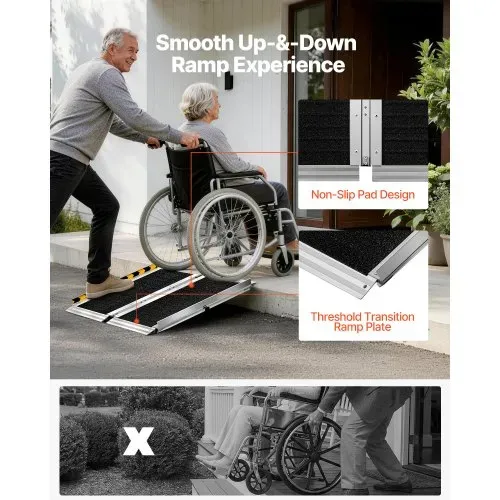 VEVOR Rollstuhlrampe Faltbar 610x745mm, 362,9kg Belastbare Schwellenrampe mit Rutschfester Oberfläche, Tragbare Alu-Auffahrschiene, Auffahrrampe für Rollstuhl Scooter Türschwelle Bordsteine Treppen – Bild 4