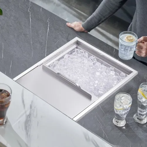 VEVOR 55,23 L Drop-in-Eisbox, 608 x 457 x 333 mm Edelstahl-Eiskühler, Kommerzieller Eisbehälter mit Schiebedeckel, Eingebaute Eisspeichertruhe, Abflussrohr & Ablassstopfen im Lieferumfang Enthalten – Bild 7