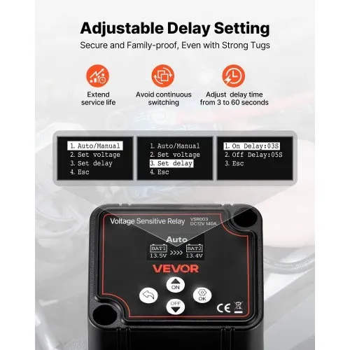 VEVOR Trennrelais, 12 V, 140 A, Doppelbatterie Isolator mit LCD-Bildschirm, intelligenter Batterietrennschalter für Lithium- und Blei-Säure-Batterien, für Auto, LKW, Wohnmobil, UTV, ATV, Boot – Bild 3