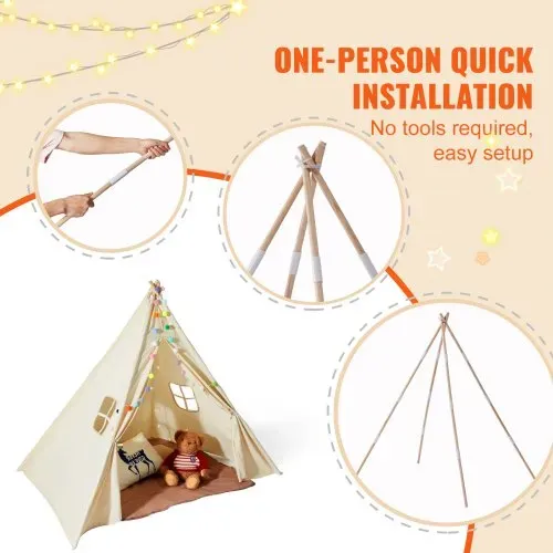 VEVOR Spielzelt Kinder, Tipi-Zelt für Kinder 1–5 Jahre, Kleinkinderzelt mit Matte und dekorativen Plüschbällen, Zelt für Kinder mit Fenstern für drinnen & draußen Beige – Bild 4