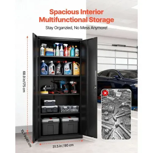VEVOR Aktenschrank 80x40x175 cm, Abschließbarer Stahl-Mehrzweckschrank mit 4 verstellbaren Einlegeböden, 2 Magnettüren, 2 Schlüsseln & 5 Ebenen, für Lager, Keller, Waschküche, Büro, Schwarz – Bild 2