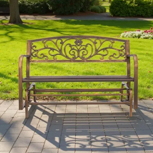 VEVOR Gartenbank Gartenmöbel Bänke 127 cm 250 kg Tragkraft, Terrassenbank mit Metallrahmen aus Karbonstahl, Balkonbank mit Armlehnen, Verandabank für Garten Park Hof Terrasse, Antikbronze – Bild 7