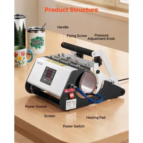 VEVOR Tassenpresse Becherdruckmaschine Mug Sublimationspresse 887 ml Weiß, inkl. Klebeband & Handschuhen Einfache Temperatur- & Zeiteinstellung für Sublimationsdruck auf Bechern & Tassen – Bild 2