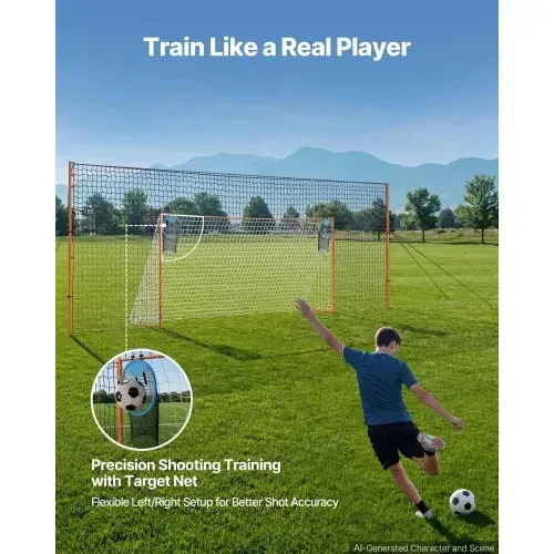 VEVOR Fußballtor 484 x 212 cm Tragbares Soccertor mit Eisenrohrrahmen, für Gärten Parks und Schulen, mit Ballfangnetz, Zielnetz, PE-Netz über 110 km/h, Bodenankern und Abspannseilen für Naturrasen – Bild 5