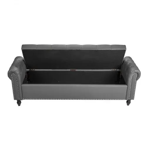 VEVOR Sitzbank Ottomane (460 x 1660 x 560 mm) aus PU-Leder mit Holzbeinen & Stauraum & Knopfheftung & gerollten Armlehnen, Schuhbank mit 300 kg Tragkraft, Bettbank Schlafzimmerbank Grau – Bild 10