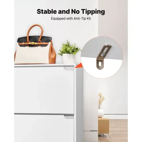 VEVOR Schuhschrank mit 3 Klappen, platzsparender Schuhkipper, freistehender Schuhregal-Organizer für den Eingang Flur Wohnzimmer Veranda, modernes Schuhregal 800 x 220 x 1165 mm Weiß – Bild 5