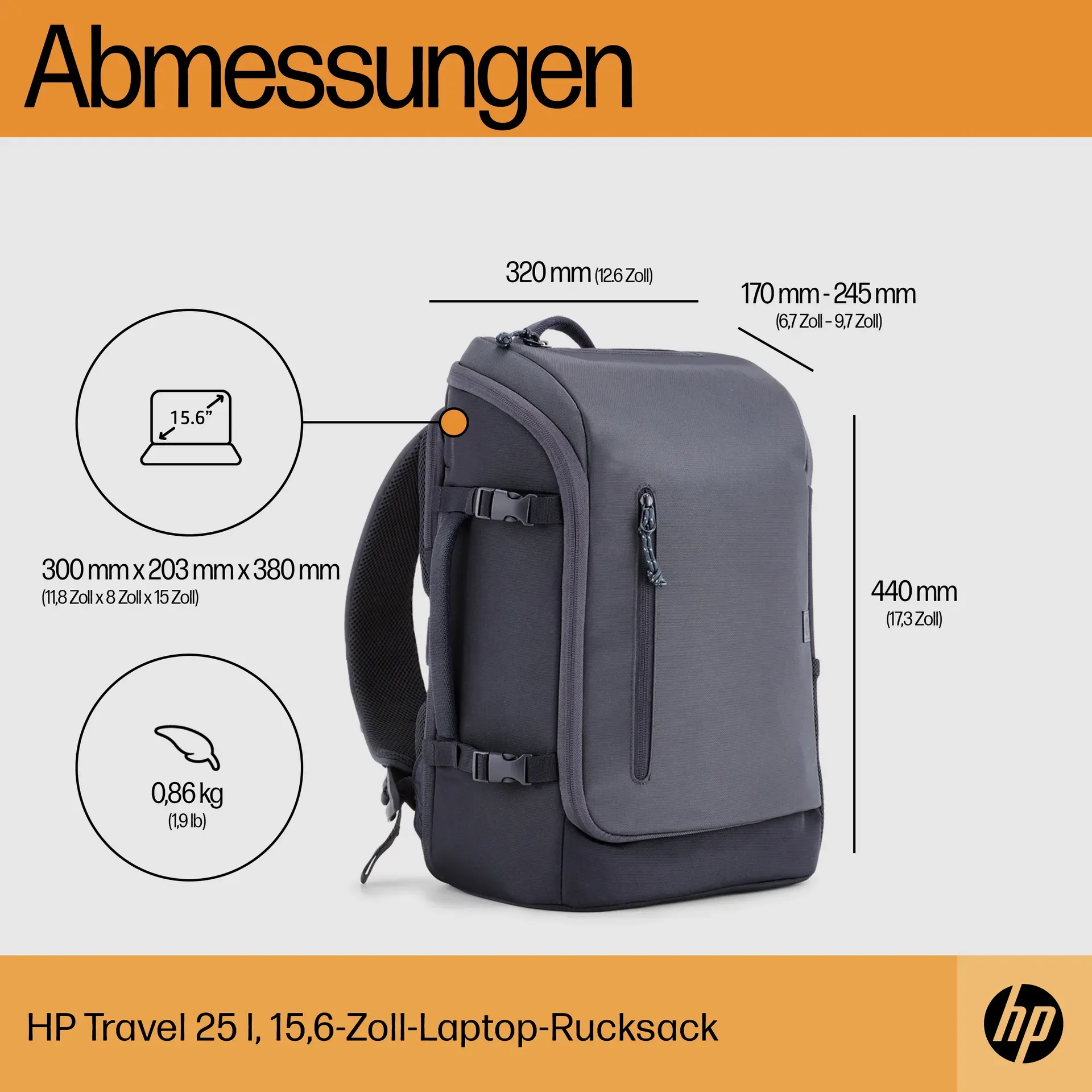 HP Travel 25 Liter 15,6 Zoll Laptop-Rucksack (Iron Grey) – Bild 4