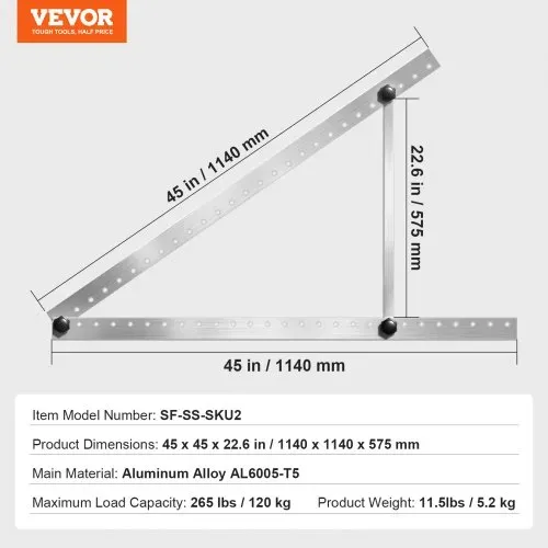VEVOR 2er-Set Solarpanel-Halterungen 114 cm, 0 bis 90° verstellbare Solarmodul-Halterungen für 100-400 W Solarpaneel, leichte Aluminiumhalterungen mit klappbaren Neigungsbeinen für Wohnmobil, Boot – Bild 6