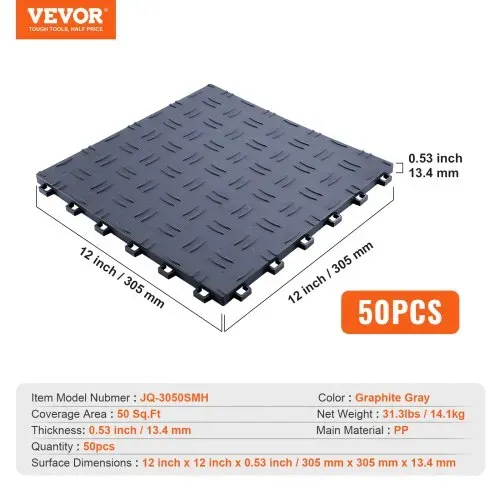 VEVOR Garagen-Bodenbeschläge, 305 x 305 x 13,4 mm, 50er-Set Industrieboden, rutschfeste doppelseitige Struktur-Garagenboden, für Garagen, Keller, Reparaturwerkstätten, Graphitgrau – Bild 6