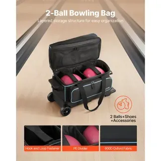 VEVOR Bowlingballtasche für 3 Bälle mit Doppelrollen & separatem Fach für Schuhe (bis US-Größe 16) & übergroßer Zubehörtasche, einziehbarer Griff lässt sich auf 105 cm ausziehen Schwarz + Blau VEVOR Bowlingballtasche für 3 Bälle mit Doppelrollen & separatem Fach für Schuhe (bis US-Größe 16) & übergroßer Zubehörtasche, einziehbarer Griff lässt sich auf 105 cm ausziehen Schwarz + Blau