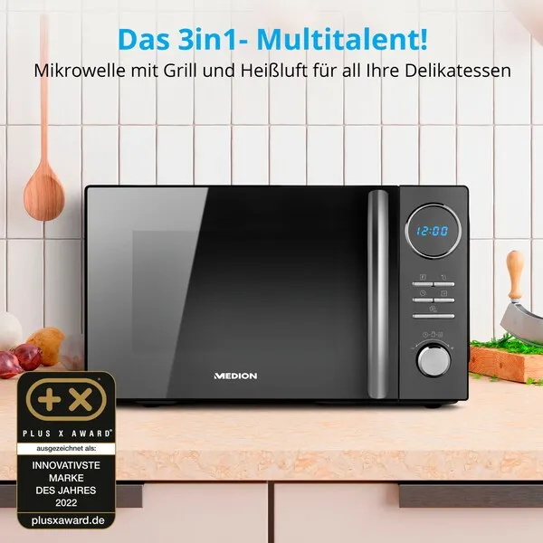 MEDION Mikrowelle MD 11493, Kombination aus Mikrowelle, Grill und Heißluft, 10 Automatikprogramme, 900 W, Digitaler Timer – Bild 2