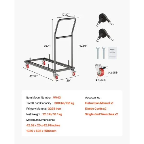 VEVOR Klappstuhlständer, 136 kg Tragkraft, L-förmiger horizontaler Stuhlwagen für 25 Stühle, robuster Stuhl-Aufbewahrungswagen aus Metall mit Gummirädern und -haltern, großer Stuhlhalter, Mattschwarz – Bild 6