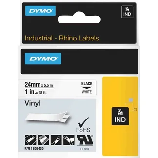 Rhino IND ORIGINAL Schriftband Vinyl 24mm x 5,5m, schwarz auf weiß Rhino IND ORIGINAL Schriftband Vinyl 24mm x 5,5m, schwarz auf weiß