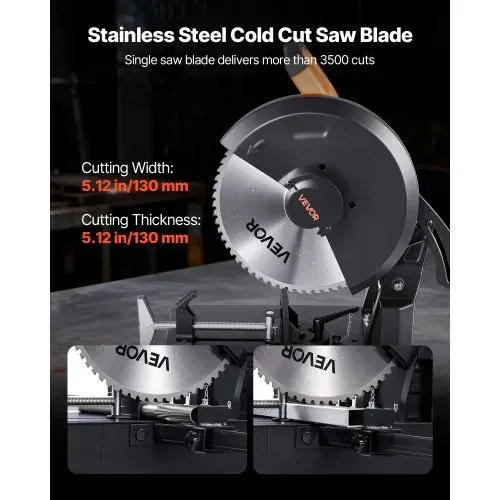 VEVOR Kappsäge Gehrungssäge mit 355 mm Edelstahl-Kaltschnittsägeblatt & 3500 W bürstenlosem Motor & 750–1200 U/min, Metallkappsäge für quadratische & flache Metallrohre, I-förmige Stähle – Bild 3
