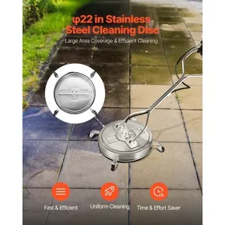 VEVOR Hochdruckreiniger 558 mm, Flächenreiniger, Terrassenreiniger aus Edelstahl mit 4 Rädern, 310 bar, 9,5 mm Schnellanschluss, 2 Sprühdüsen, Doppelgriff, für Beton, Terrasse, Gehweg VEVOR Hochdruckreiniger 558 mm, Flächenreiniger, Terrassenreiniger aus Edelstahl mit 4 Rädern, 310 bar, 9,5 mm Schnellanschluss, 2 Sprühdüsen, Doppelgriff, für Beton, Terrasse, Gehweg