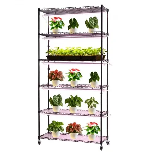 VEVOR Pflanzenregal mit Wachstumslichtern, 6-stufiger Pflanzenständer für Zimmerpflanzen mit Rädern & Timer, 150W 3800K Vollspektrum Licht, Metall-Blumenregal für die Samenanzucht, 90x35x180cm – Bild 9