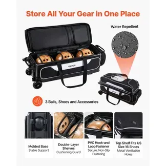 VEVOR Bowlingtasche mit Rollen für 3 Kugeln 600D Oxford Schwarz + Weiß, für Schuhe bis US-Größe 16 und Zubehör, mit Teleskopgriff (bis zu 1016 mm), Doppellagigen Ablagen und Verstärkten Nähten VEVOR Bowlingtasche mit Rollen für 3 Kugeln 600D Oxford Schwarz + Weiß, für Schuhe bis US-Größe 16 und Zubehör, mit Teleskopgriff (bis zu 1016 mm), Doppellagigen Ablagen und Verstärkten Nähten