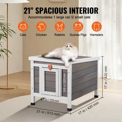 VEVOR Katzenhaus für draußen, wetterfest, Unterschlupf für Wildkatzen für mehrere Katzen, Katzen-/Kaninchenhaus aus Holz für draußen mit PVC-Türklappen und offenem Dach, 21"L x 17"B x 17"H – Bild 5