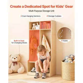 VEVOR Offener Kinderkleiderschrank aus Sperrholz, Kindergarderobe mit 4 Haken & 6 Fächern (2 Groß + 4 Klein), Garderobenregal & Aufbewahrungsregal für Kinderzimmer Zuhause Kindergarten Kita VEVOR Offener Kinderkleiderschrank aus Sperrholz, Kindergarderobe mit 4 Haken & 6 Fächern (2 Groß + 4 Klein), Garderobenregal & Aufbewahrungsregal für Kinderzimmer Zuhause Kindergarten Kita