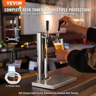 VEVOR Bierzapfturm mit zwei Zapfhähnen, Bierfassturm aus Edelstahl, Kegerator-Turm-Kit mit Vormontierten Schläuchen & Selbstschließenden Zapfhähnen für Partys, Bars, Pubs und Restaurants usw. VEVOR Bierzapfturm mit zwei Zapfhähnen, Bierfassturm aus Edelstahl, Kegerator-Turm-Kit mit Vormontierten Schläuchen & Selbstschließenden Zapfhähnen für Partys, Bars, Pubs und Restaurants usw.