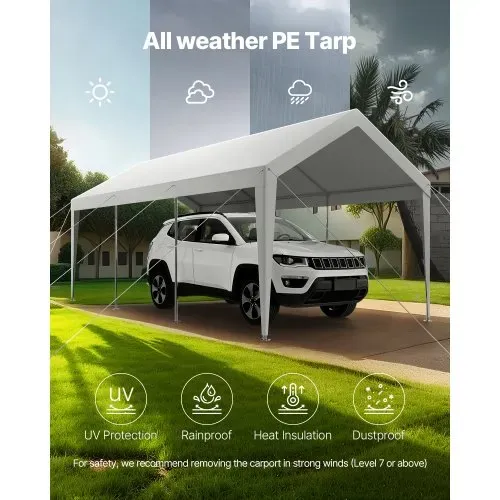 VEVOR Carport, 3,05x6,09x2,87 m Autoüberdachung, Zeltgarage, Garagenzelt, verzinkter Autounterstand, UV-beständig, Ganzjahresschutz, Lagerschuppen für Auto, Boot, Motorrad, Weiß – Bild 5