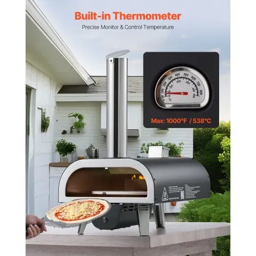 VEVOR Pizzaofen Outdoor 304,8 mm / 12 Zoll Holzofen, Pellet-Pizzaofen mit Thermometer & elektrischer Rotation, tragbarer Pizzamaker für Camping im Garten Terrasse Pizzastein Tragetasche Schaufel – Bild 4