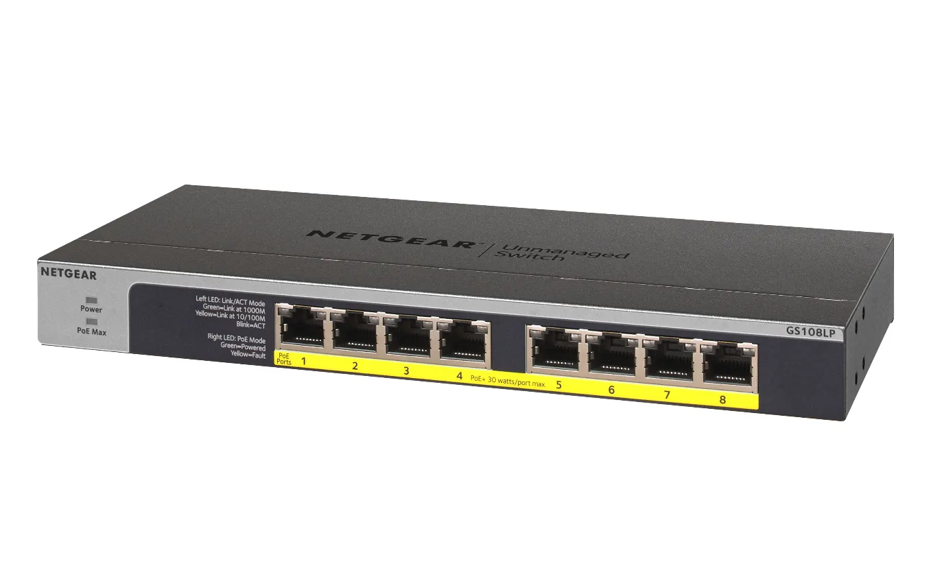 NETGEAR GS108LP Unmanaged Gigabit Ethernet (10/100/1000) Power over Ethernet (PoE) 1U Schwarz, Grau – Bild 4