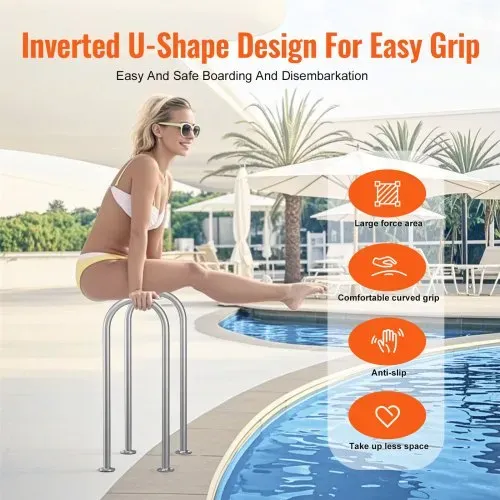 VEVOR Pool-Handlauf, 400 x 90 x 915 mm, Pooleinstieg Aluminium mit Grundplatte für Innen-/Außenpools, benutzerfreundliche Einstieghilfe für Schwimmbäder, Haltegriff mit Zubehör für Spas und Docks – Bild 4