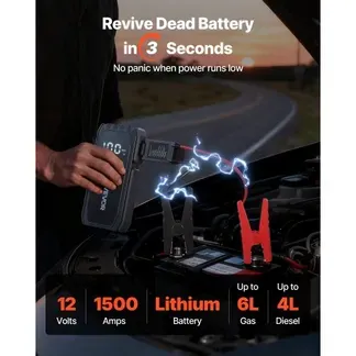 VEVOR Starthilfe Powerbank, Starthilfegerät 1500A Spitzenstrom mit LED-Taschenlampe & Kabel für Motor bis zu 6L Benzin/4L Diesel, Tragbarer Booster mit Schnellladung & Sicherheitsschutz für Notfall VEVOR Starthilfe Powerbank, Starthilfegerät 1500A Spitzenstrom mit LED-Taschenlampe & Kabel für Motor bis zu 6L Benzin/4L Diesel, Tragbarer Booster mit Schnellladung & Sicherheitsschutz für Notfall