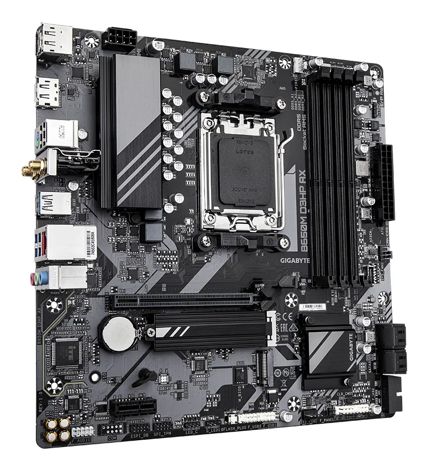 GIGABYTE B650M D3HP AX Mainboard - AMD Ryzen 9000er-Serie, 5+2+2 Phasen VRM, bis zu 8000 MHz DDR5 (OC), 2xPCIe 4.0 M.2, WIFI 6E, 2,5 GbE LAN, USB 3.2 Gen 1 – Bild 3